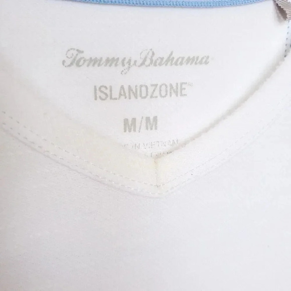 Tommy Bahama T Shirt Men Medium White Tropical Paradise IslandZone V-Neck Beach - Picture 6 of 12